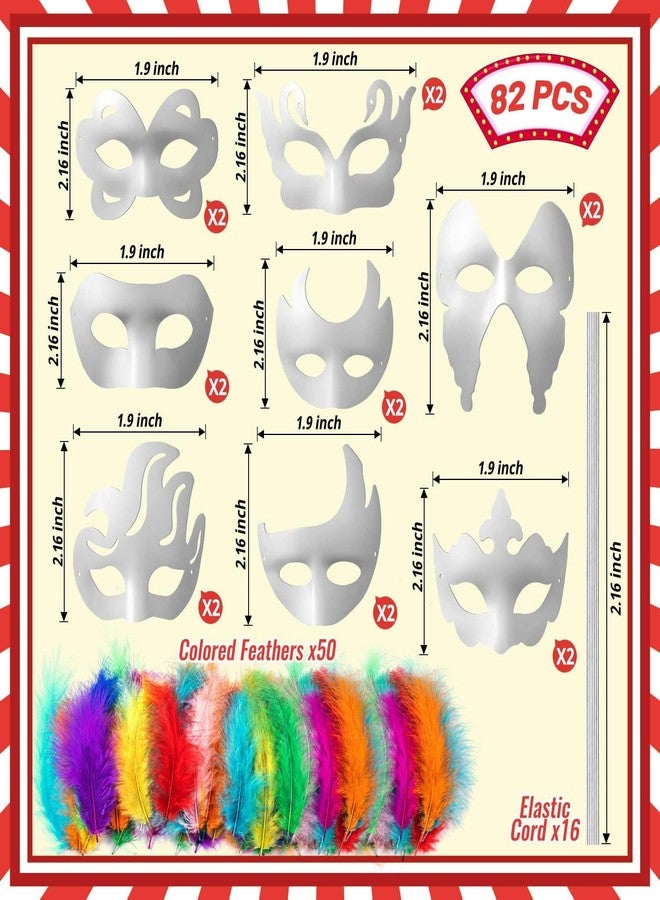 ZHBDMGK White Masquerade Masks, 16Pcs Unpainted Blank DIY Masks in 8 Styles for Mardi Gras Easter Halloween Cosplay Party Supplies - Image 2